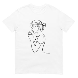 Minimalist Women Prayer Line Art T-Shirt – Woman Praying Christian Tee